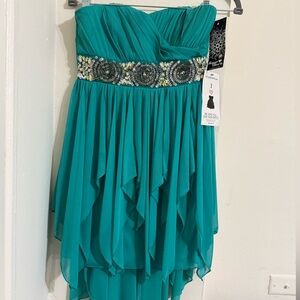 Elegant Teal  Dress with Embellished Waist